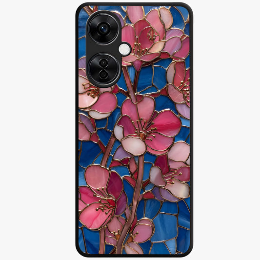 Stained Bloom Grace Glass Case for 1+Nord CE 3 Lite elegant front view featuring stained glass inspired floral artwork