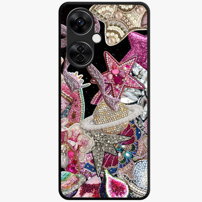 Starlit Jewel Dream Glass Case for 1+Nord CE 3 Lite luxurious front view featuring jewel inspired artwork with star accents
