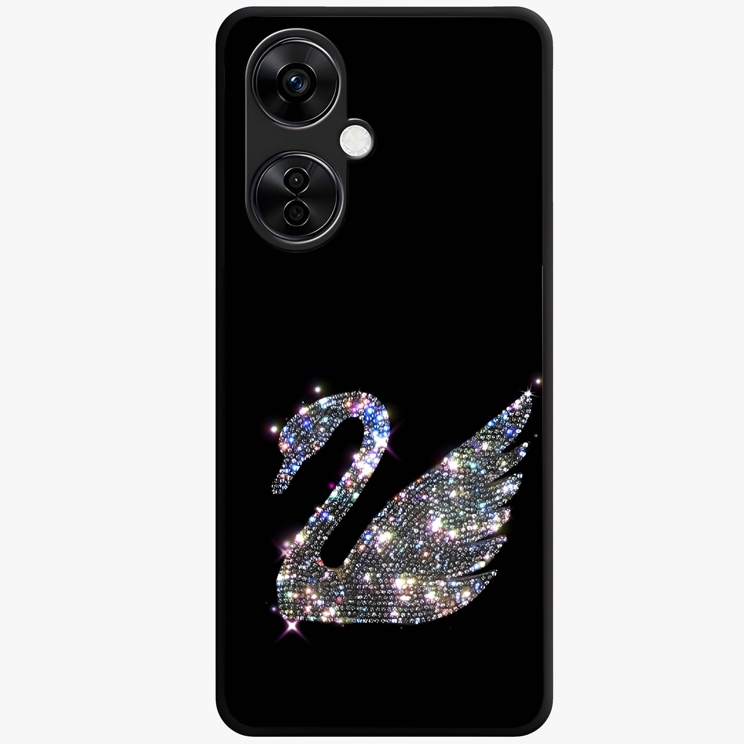 Starlit Swan Grace Glass Case for 1+Nord CE 3 Lite graceful front view featuring swan artwork under shimmering night sky