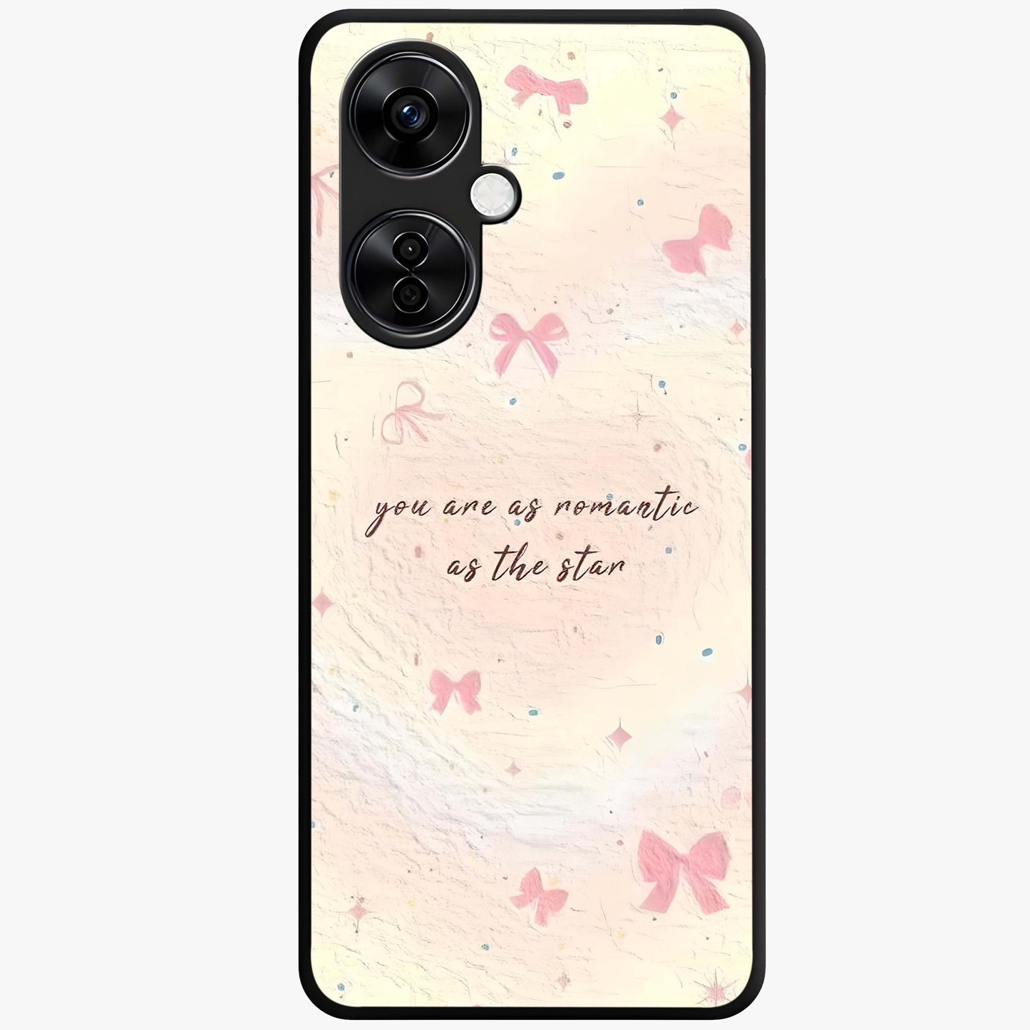 Starry Bow Romance Glass Case for 1+Nord CE 3 Lite charming front view featuring romantic bow artwork with star accents