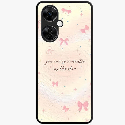 Starry Bow Romance Glass Case for 1+Nord CE 3 Lite charming front view featuring romantic bow artwork with star accents