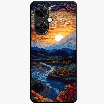 Sunrise River Dreams Glass Case for 1+Nord CE 3 Lite scenic front view featuring river landscape under glowing sunrise sky