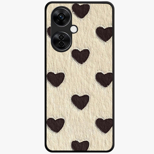 Textured Love Pattern Glass Case for 1+Nord CE 3 Lite romantic front view featuring heart themed textured artwork