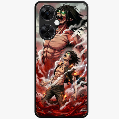 Titan Awakening Fury Glass Case for 1+Nord CE 3 Lite intense front view featuring powerful titan inspired artwork