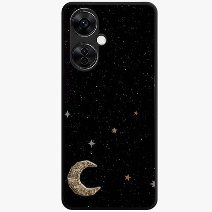 Twinkle Star With Half Moon Glass Case for 1+Nord CE 3 Lite dreamy front view featuring star and crescent moon artwork