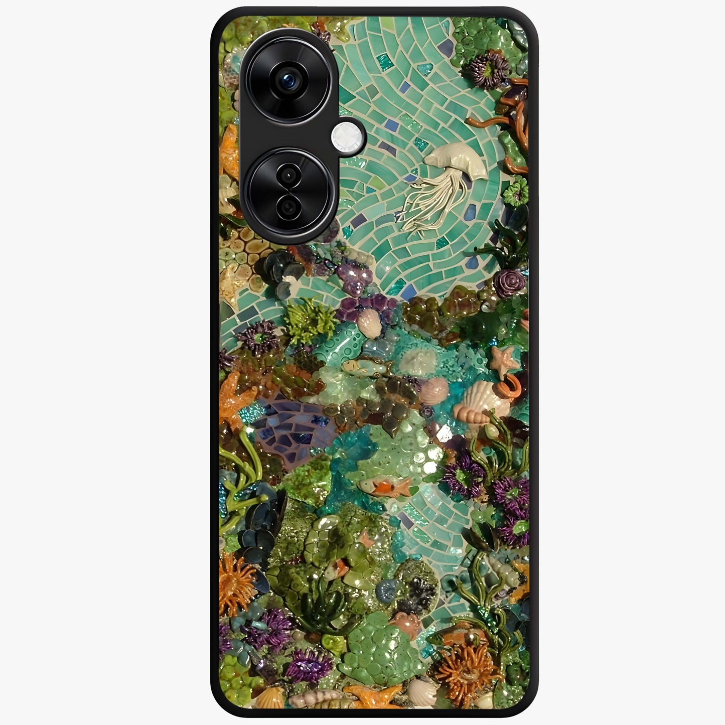 Underwater Mosaic Art Glass Case for 1+Nord CE 3 Lite artistic front view featuring mosaic inspired underwater artwork