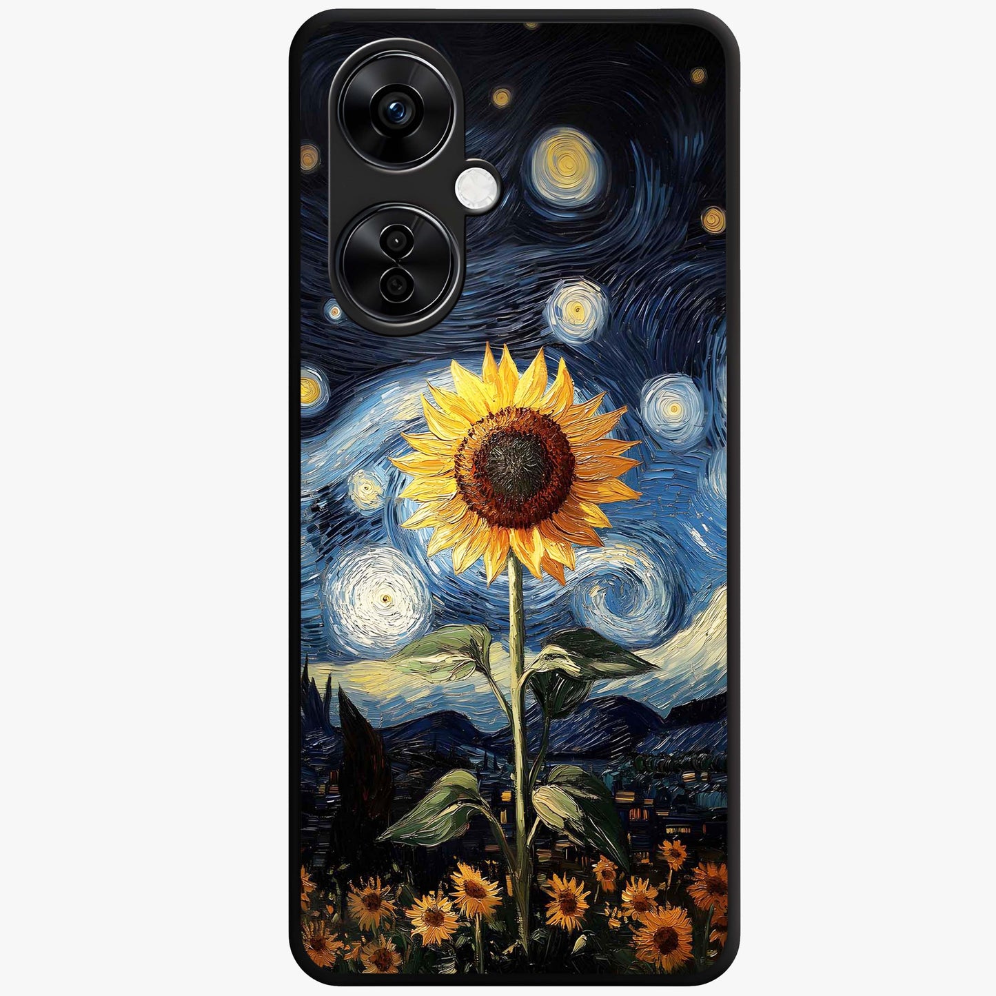 Van Gogh Sunflower Glass Case for 1+Nord CE 3 Lite vibrant front view featuring sunflower artwork in painterly style
