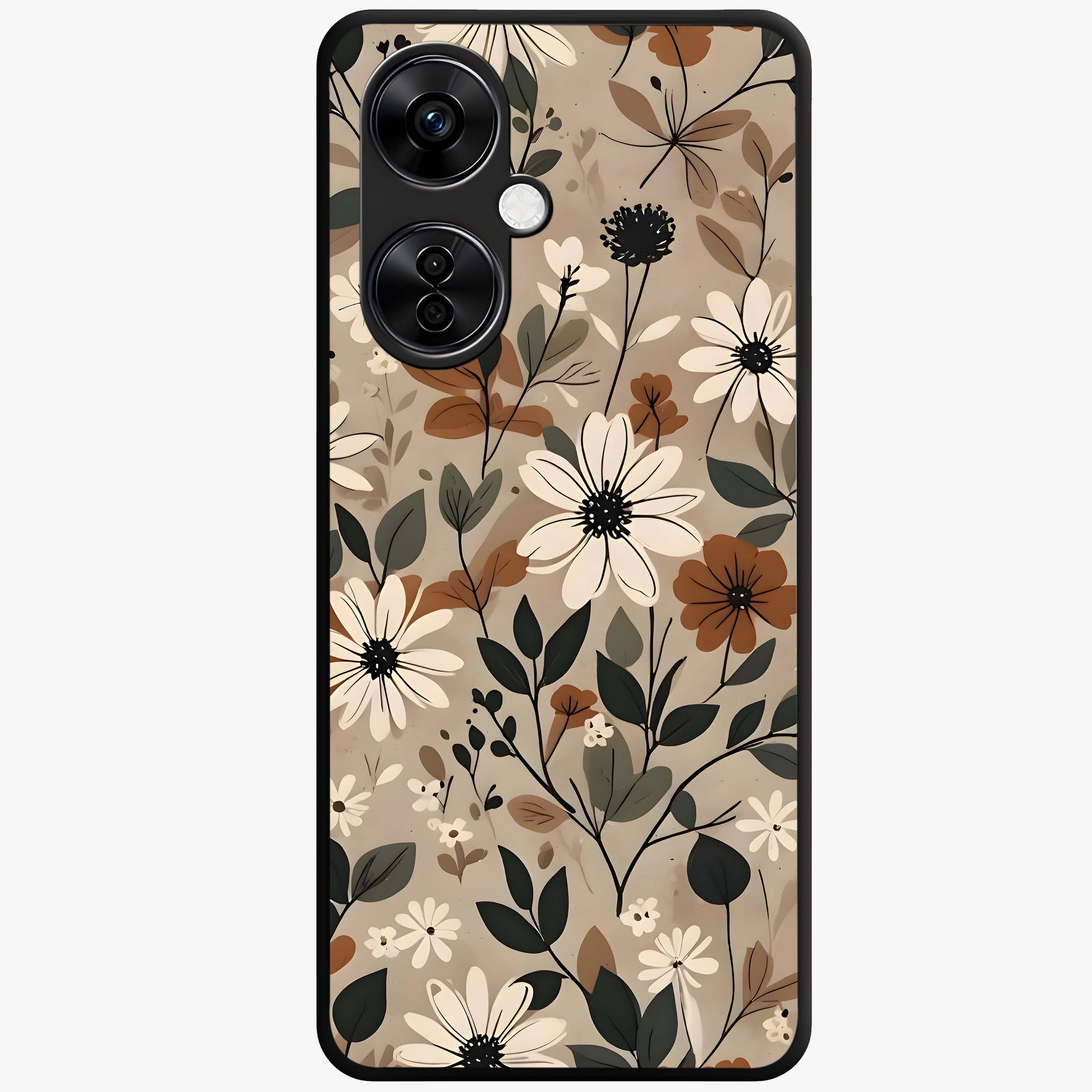 Vector Flowers Glass Case for 1+Nord CE 3 Lite clean front view featuring sharp vector style floral artwork