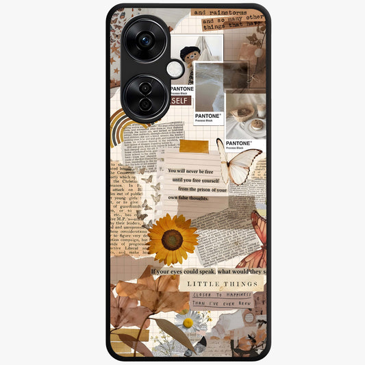 Vintage Aesthetic Collage Glass Case for 1+Nord CE 3 Lite artistic front view featuring layered retro collage artwork