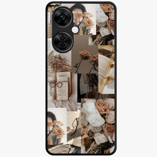 Vintage Bloom Story Glass Case for 1+Nord CE 3 Lite elegant front view featuring classic floral artwork with nostalgic vibe