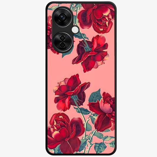 Vintage Rose Beauty Glass Case for 1+Nord CE 3 Lite elegant front view featuring classic rose artwork in muted vintage tones