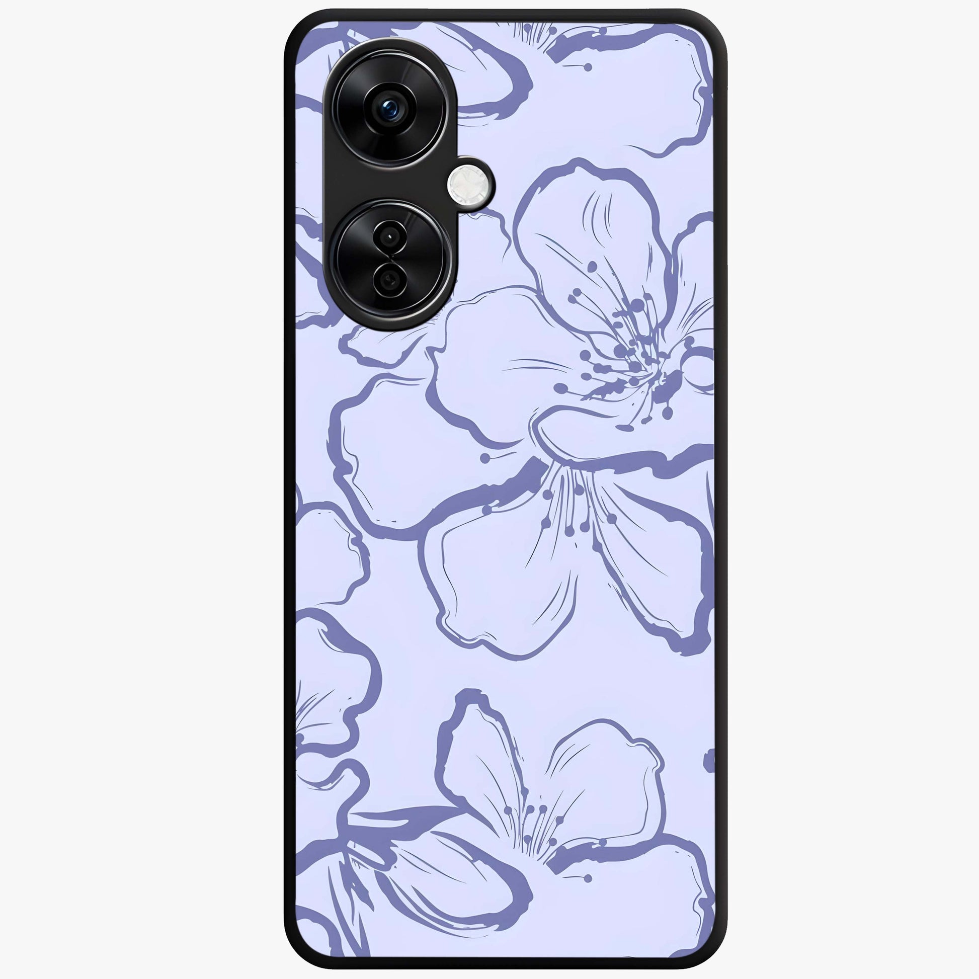 Violet Sketch Garden Glass Case for 1+Nord CE 3 Lite artistic front view featuring floral sketch artwork in violet tones