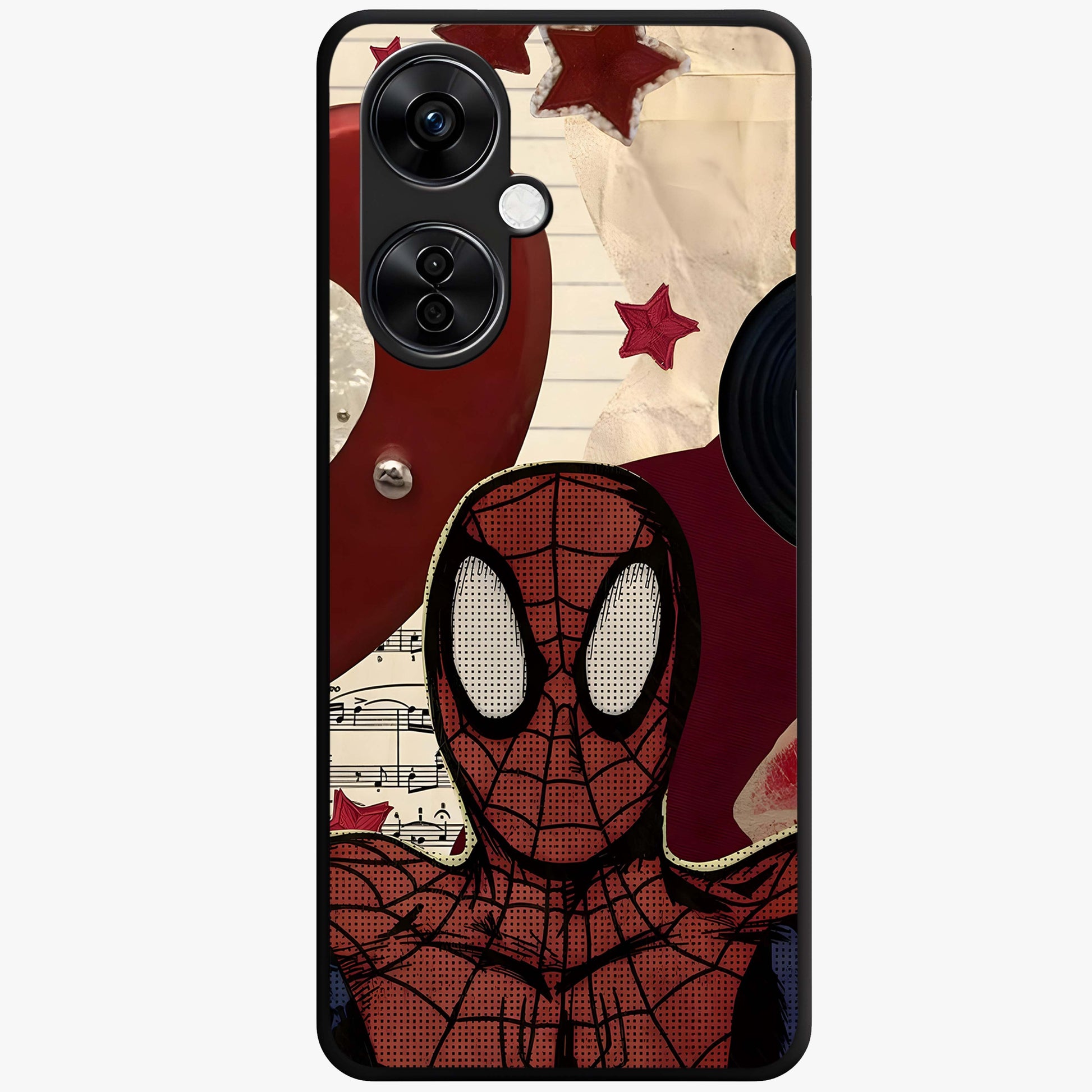 Web Warrior Vibes Glass Case for 1+Nord CE 3 Lite dynamic front view featuring superhero inspired web themed artwork