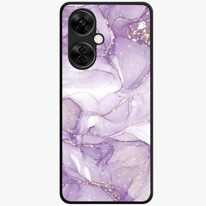 White and Purple Marble Glass Case for 1+Nord CE 3 Lite elegant front view featuring marble texture artwork in white and violet tones