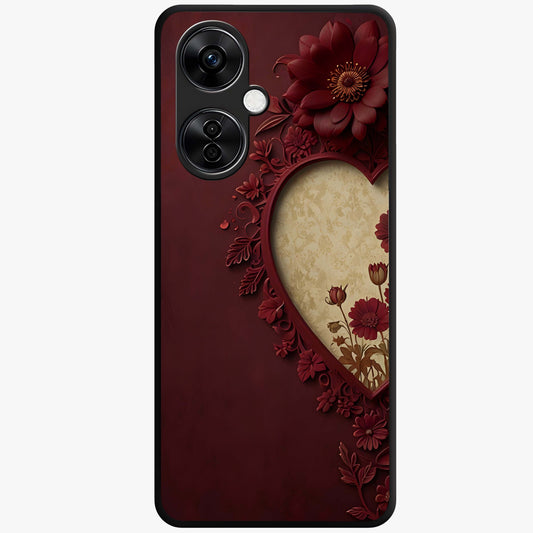 Wine Heart Vintage Art Glass Case for 1+Nord Ce 3 Lite romantic front view featuring heart shaped vintage wine inspired artwork