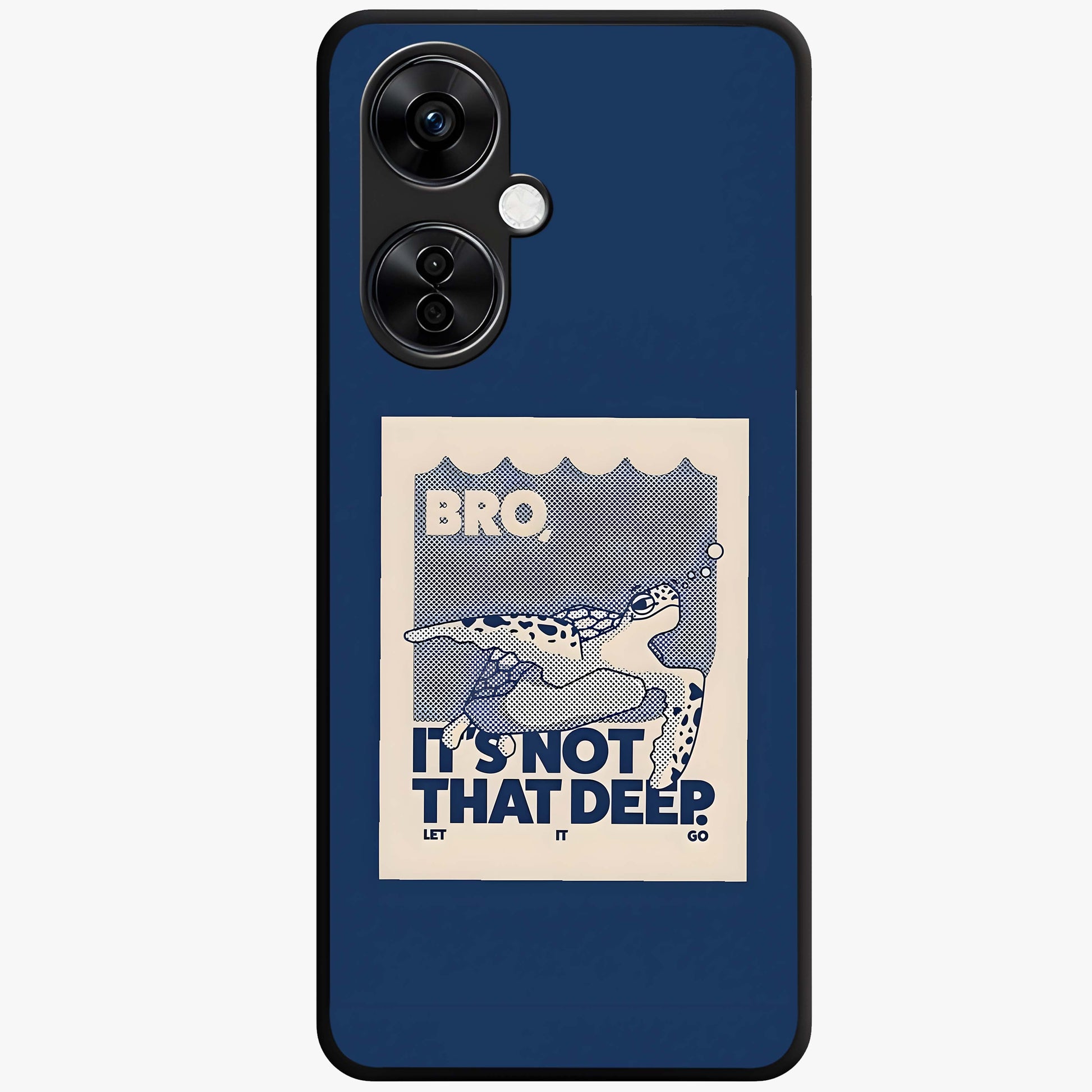 Worry Less Swim Glass Case for 1+Nord CE 3 Lite uplifting front view featuring motivational typography with aquatic theme