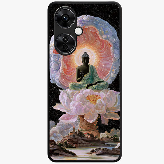 Zen Lotus Realm Glass Case for 1+Nord CE 3 Lite peaceful front view featuring lotus artwork with calm spiritual tones