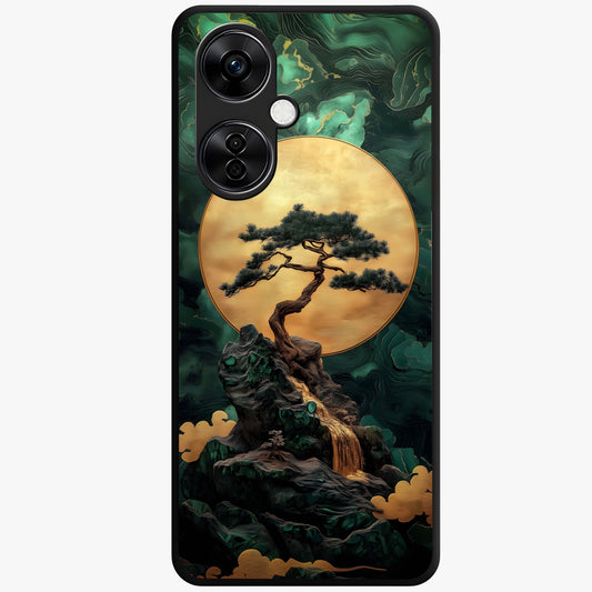 Zen Moon Rise Glass Case for 1+Nord CE 3 Lite tranquil front view featuring rising moon artwork in minimalist style