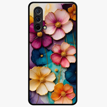 Artlyn Grace Flower Pattern Glass Case showing flat back view with elegant floral pattern artwork and glossy glass finish.