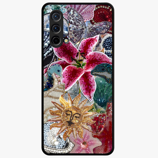 Beaded Garden Fantasy Glass Case showing flat back view with dreamy garden bead artwork and glossy glass finish.