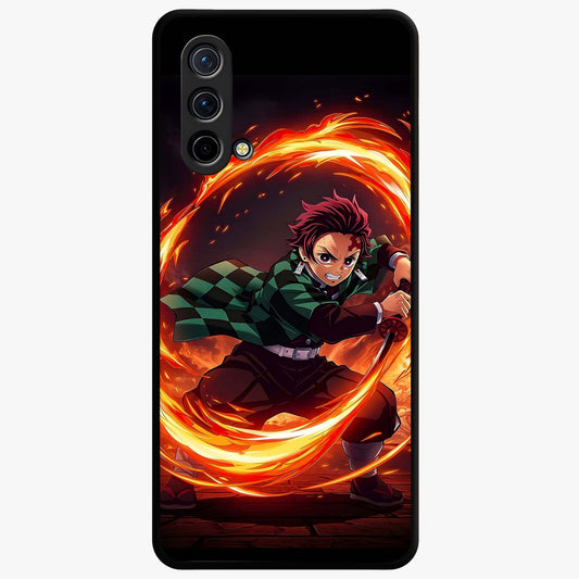 Blazing Sword Resolve Glass Case showing flat back view with fiery sword artwork and glossy glass finish.