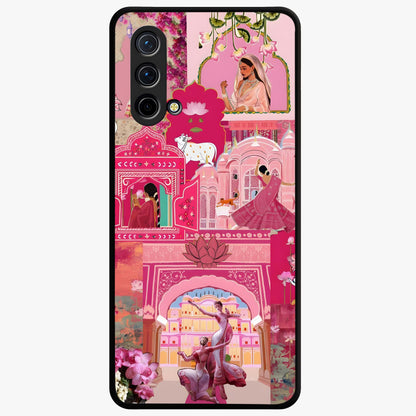 Blossoms of Rajasthan Glass Case showing flat back view with traditional floral artwork inspired by Rajasthan and glossy glass finish.