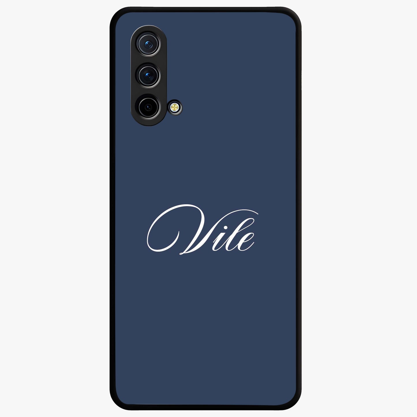 Blue Background Personalized Custom Name Glass Case showing flat back view with minimal blue background and custom name design.