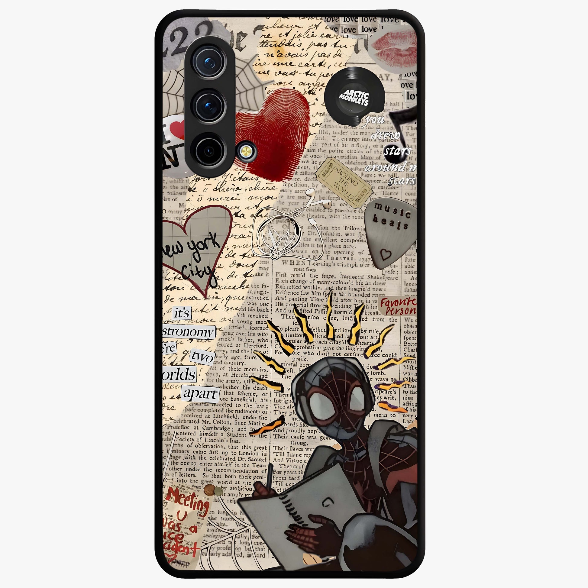 City Dream Sketch Glass Case showing flat back view with artistic city skyline sketch artwork and glossy glass finish.