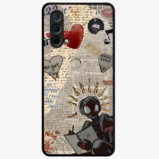 City Dream Sketch Glass Case showing flat back view with artistic city skyline sketch artwork and glossy glass finish.