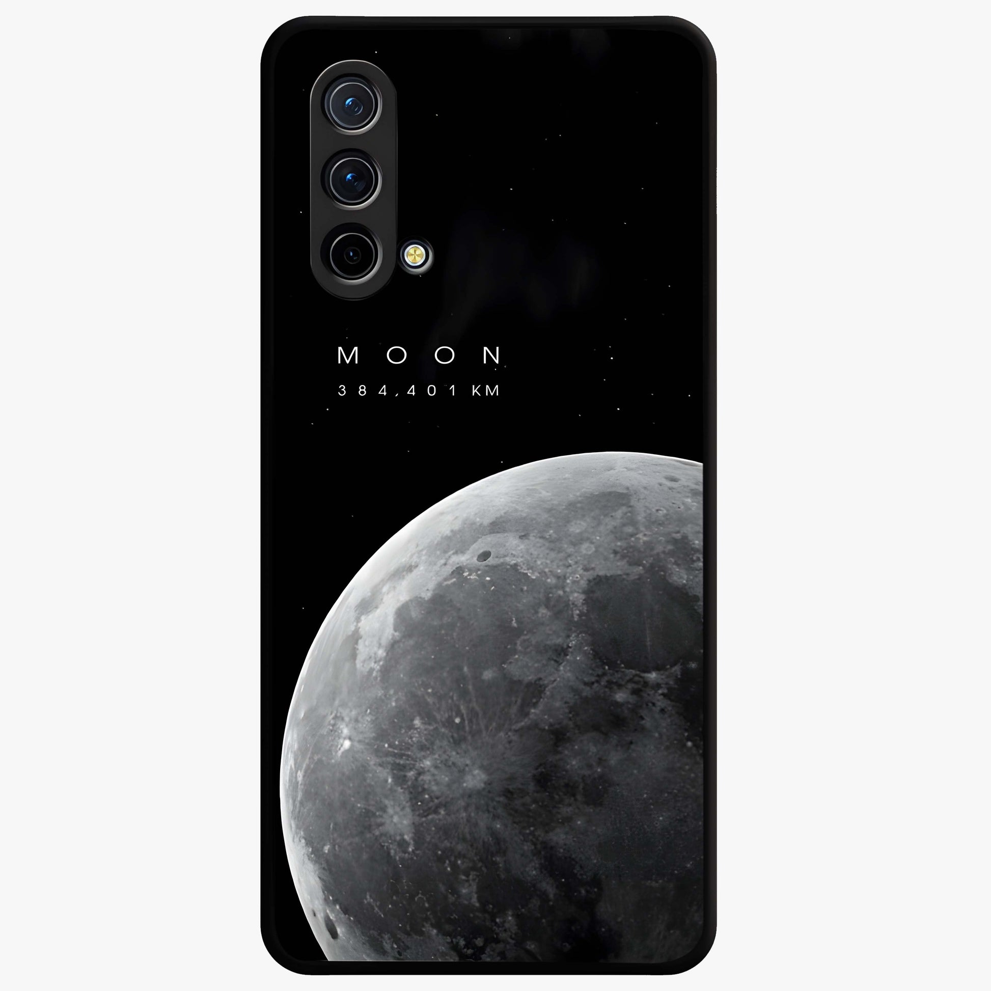 Cosmic Moon Glow Glass Case showing flat back view with glowing moon artwork and glossy glass finish.