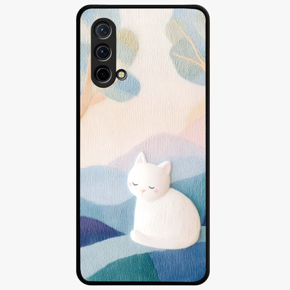 Cotton Dream Cat Glass Case showing flat back view with soft dreamy cat artwork and glossy glass finish.
