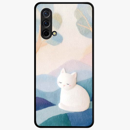 Cotton Dream Cat Glass Case showing flat back view with soft dreamy cat artwork and glossy glass finish.