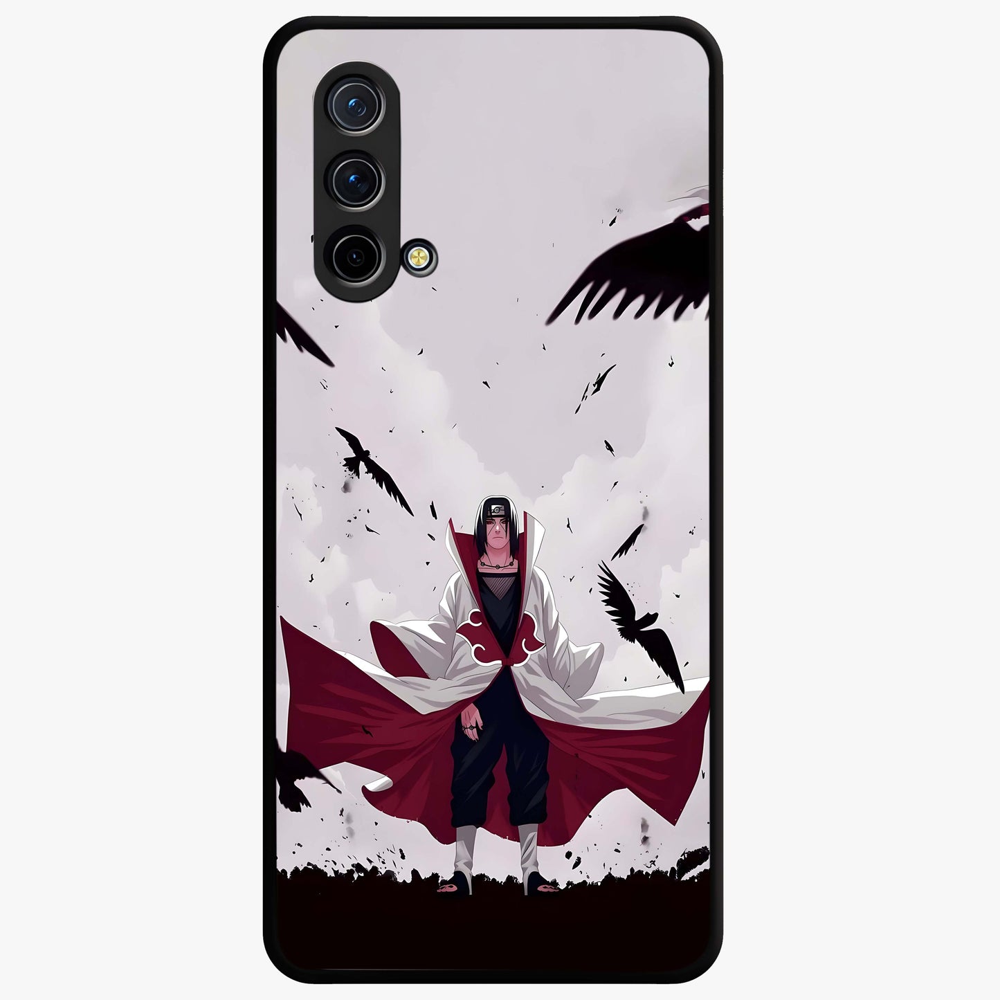 Crimson Crow Ascension Glass Case showing flat back view with mystical crow artwork and glossy glass finish.