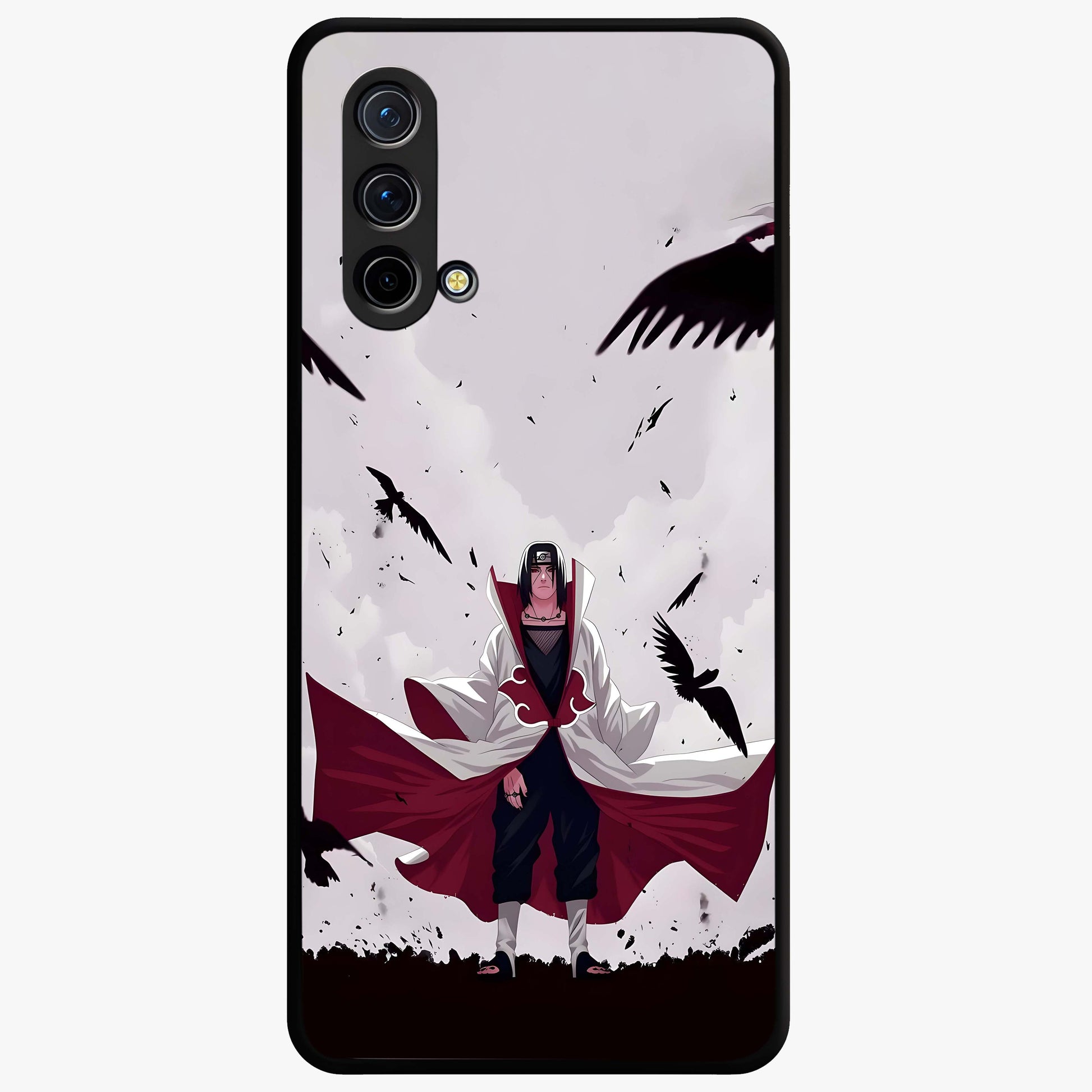 Crimson Crow Ascension Glass Case showing flat back view with mystical crow artwork and glossy glass finish.