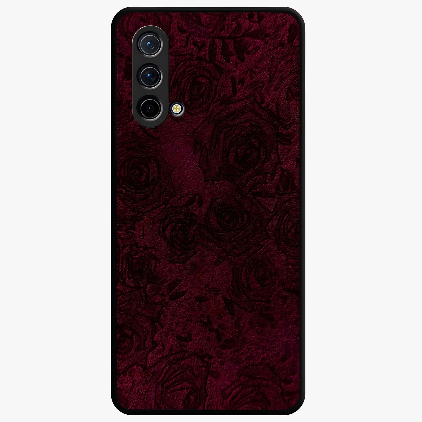 Crimson Fade Flow Glass Case showing flat back view with flowing crimson gradient artwork and glossy glass finish.