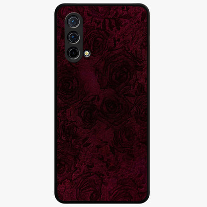 Crimson Fade Flow Glass Case showing flat back view with flowing crimson gradient artwork and glossy glass finish.