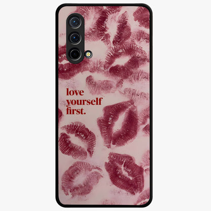 Crimson Kiss Love Glass Case showing flat back view with romantic crimson themed artwork and glossy glass finish.