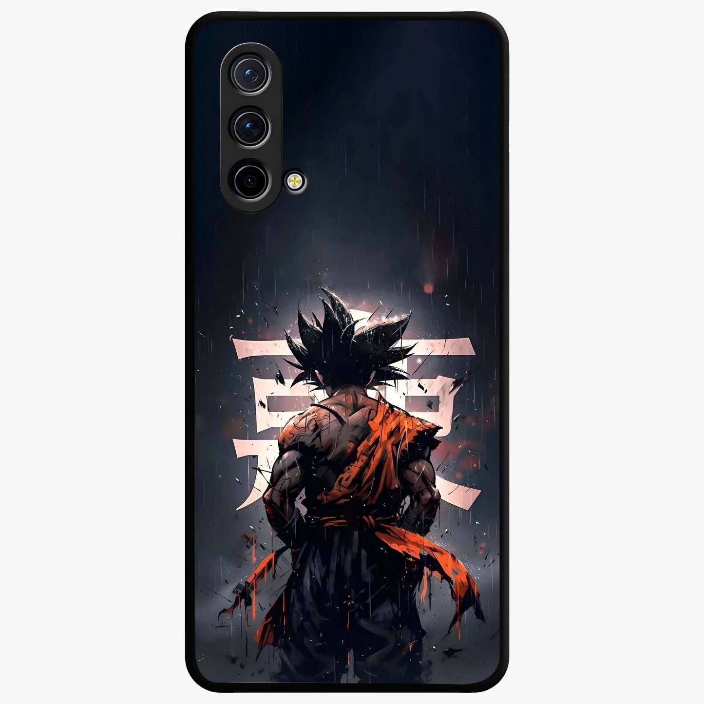 Dark Warrior In Rain Glass Case showing flat back view with warrior artwork in rainy atmosphere and glossy glass finish.