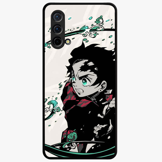 Demon Slayer Glass Case showing flat back view with bold anime inspired artwork and glossy glass finish.