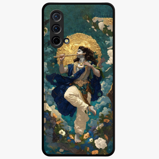 Divine Krishna Art Glass Case showing flat back view with Lord Krishna artwork and glossy glass finish.