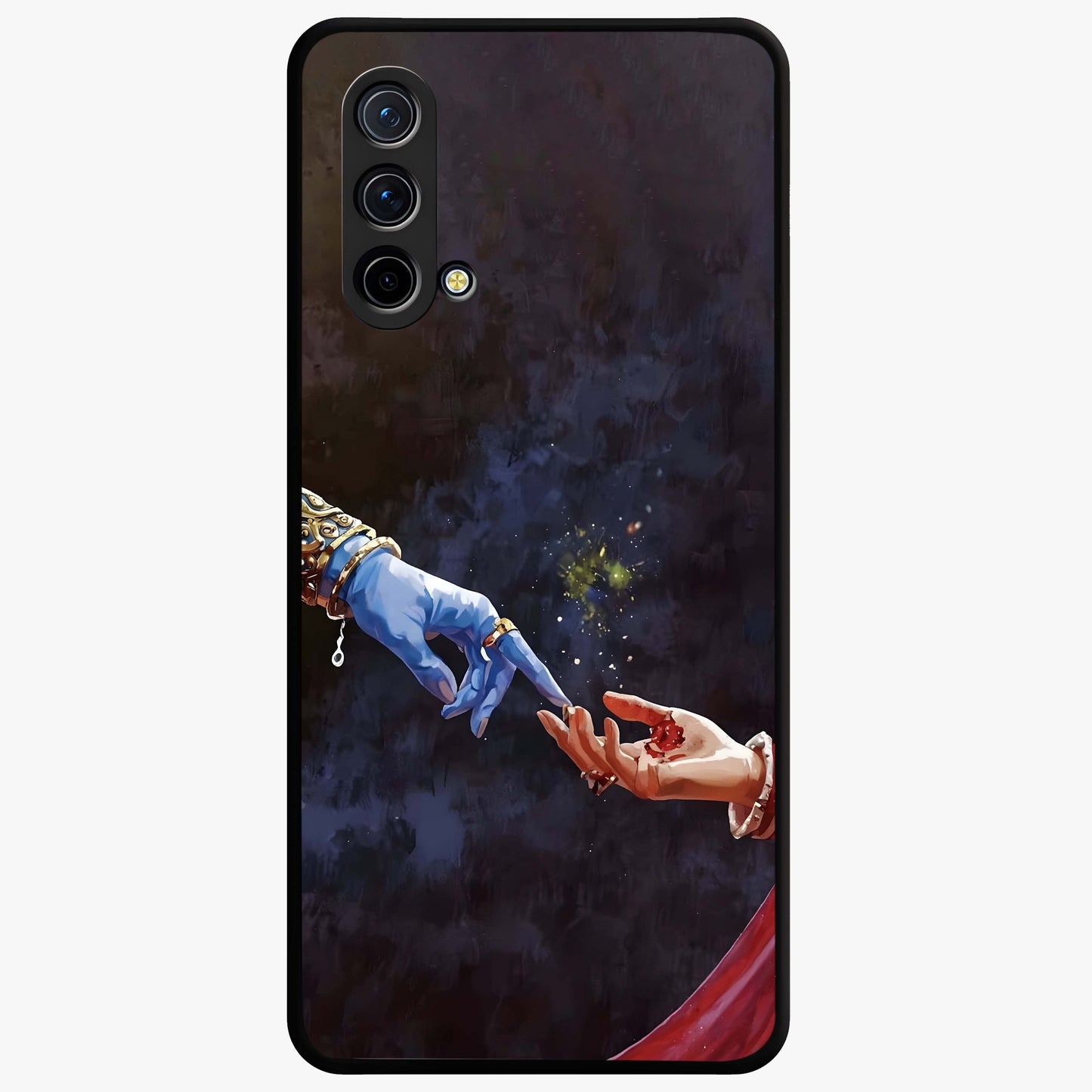 Divine Touch Eternal Glass Case showing flat back view with spiritual themed artwork and glossy glass finish.