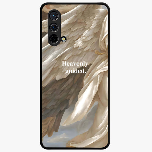 Divine Winged Grace Glass Case showing flat back view with elegant wing inspired artwork and glossy glass finish.