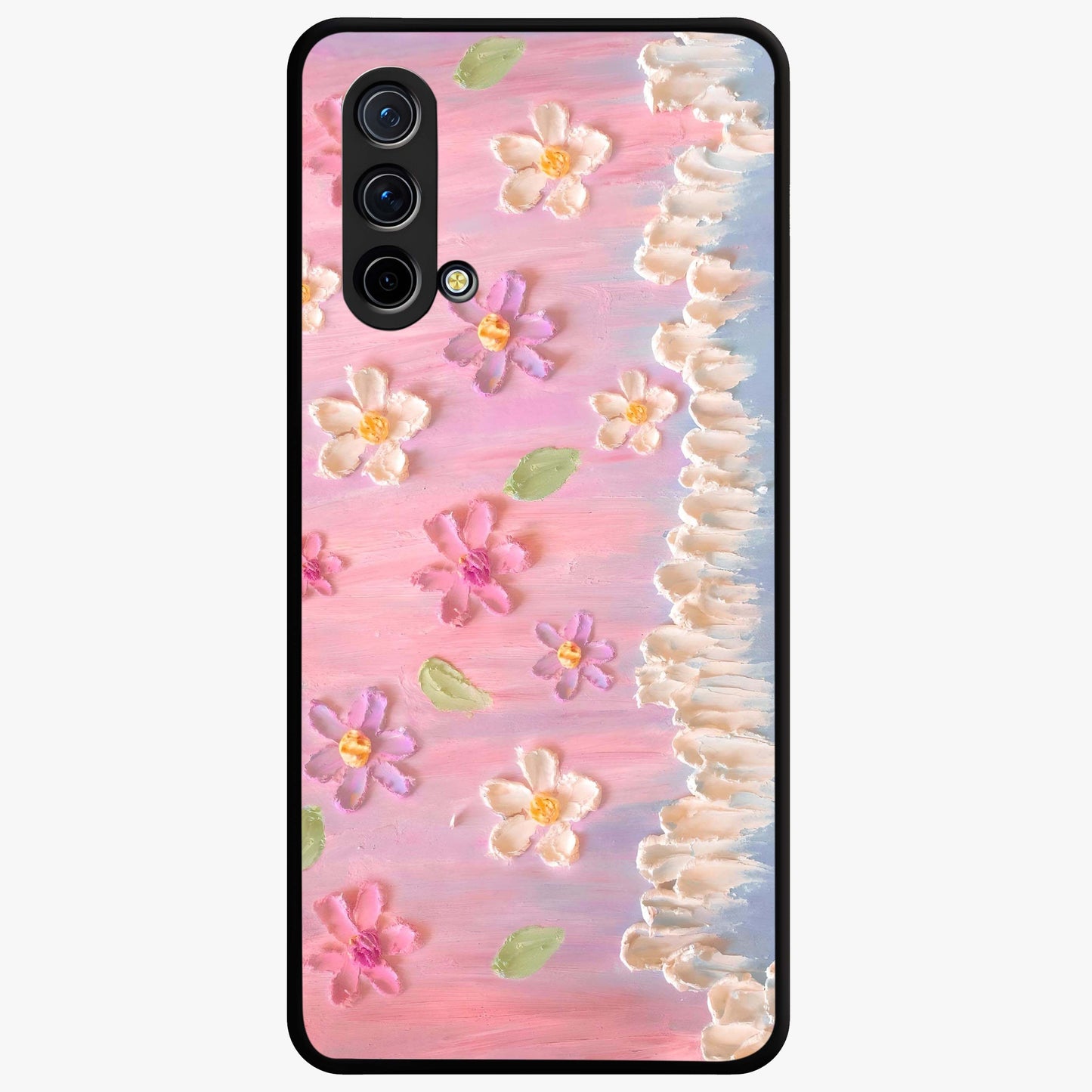 Dreamy Painted Garden Glass Case showing flat back view with artistic painted floral garden artwork and glossy glass finish.