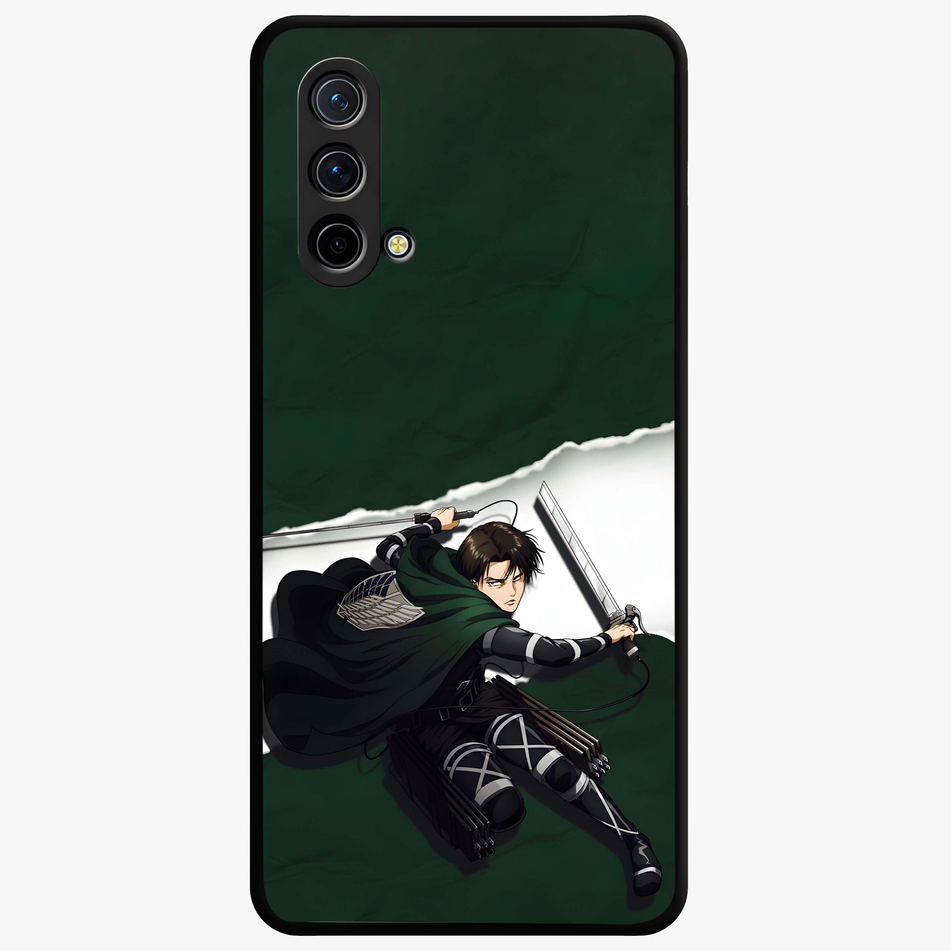 Emerald War Vanguard Glass Case showing flat back view with powerful warrior themed artwork and glossy glass finish.