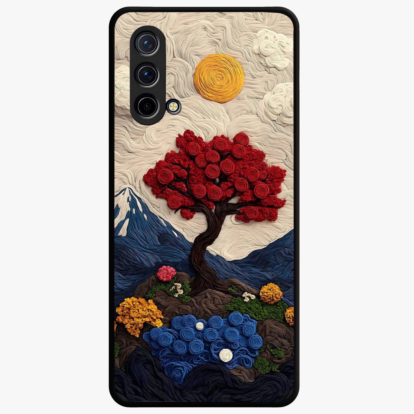 Eternal Nature Tapestry Glass Case showing flat back view with intricate nature tapestry artwork and glossy glass finish.