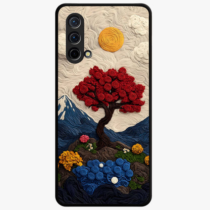 Eternal Nature Tapestry Glass Case showing flat back view with intricate nature tapestry artwork and glossy glass finish.