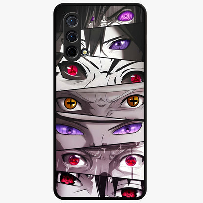 Eyes of Destiny Glass Case showing flat back view with striking eye themed artwork and glossy glass finish.