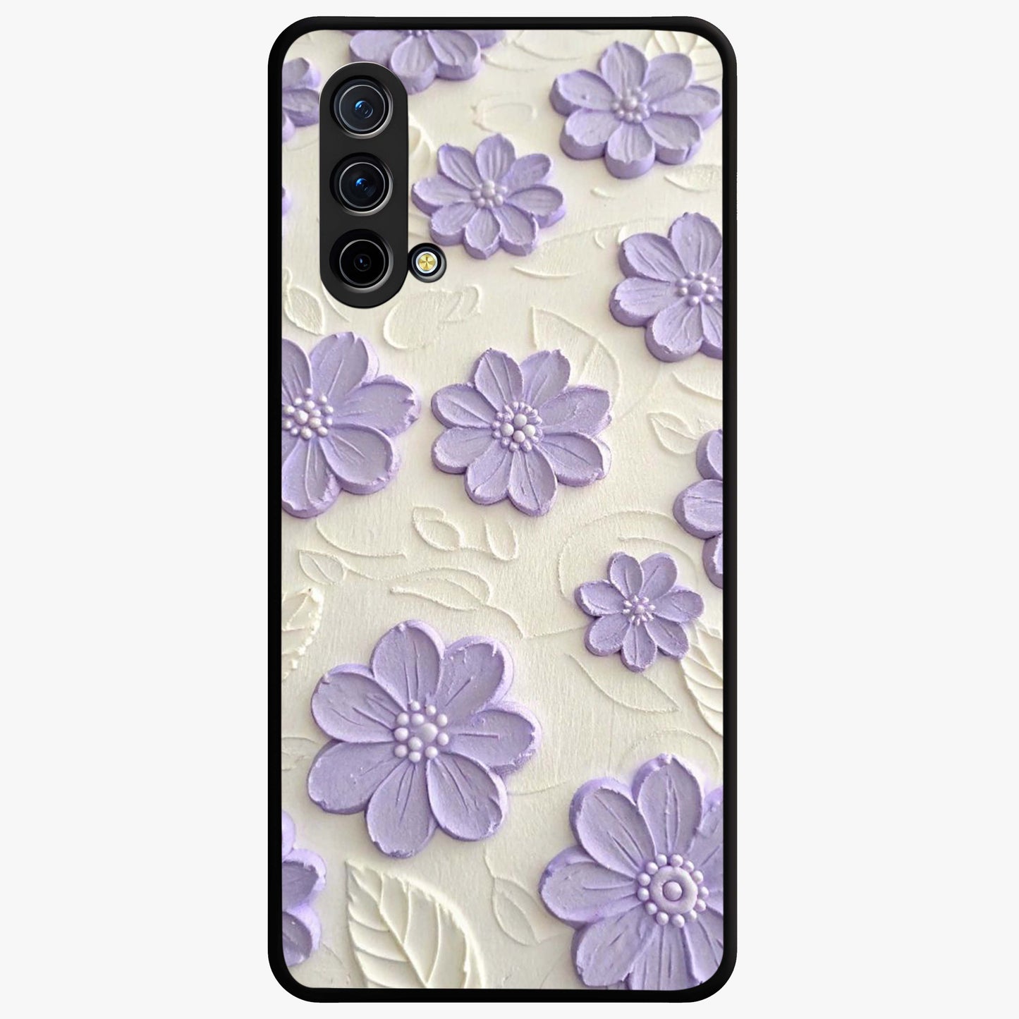 Floral Wall Art With Purple Flowers Glass Case showing flat back view with purple flower artwork and glossy glass finish.
