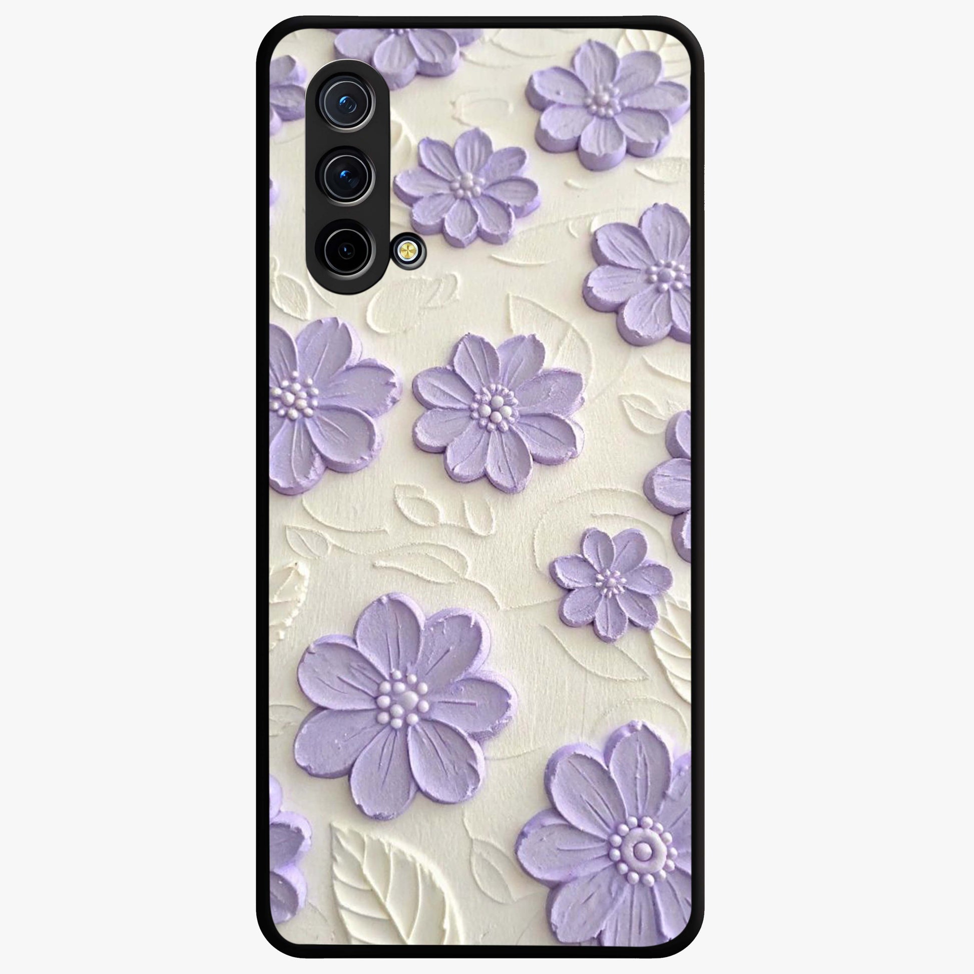 Floral Wall Art With Purple Flowers Glass Case showing flat back view with purple flower artwork and glossy glass finish.