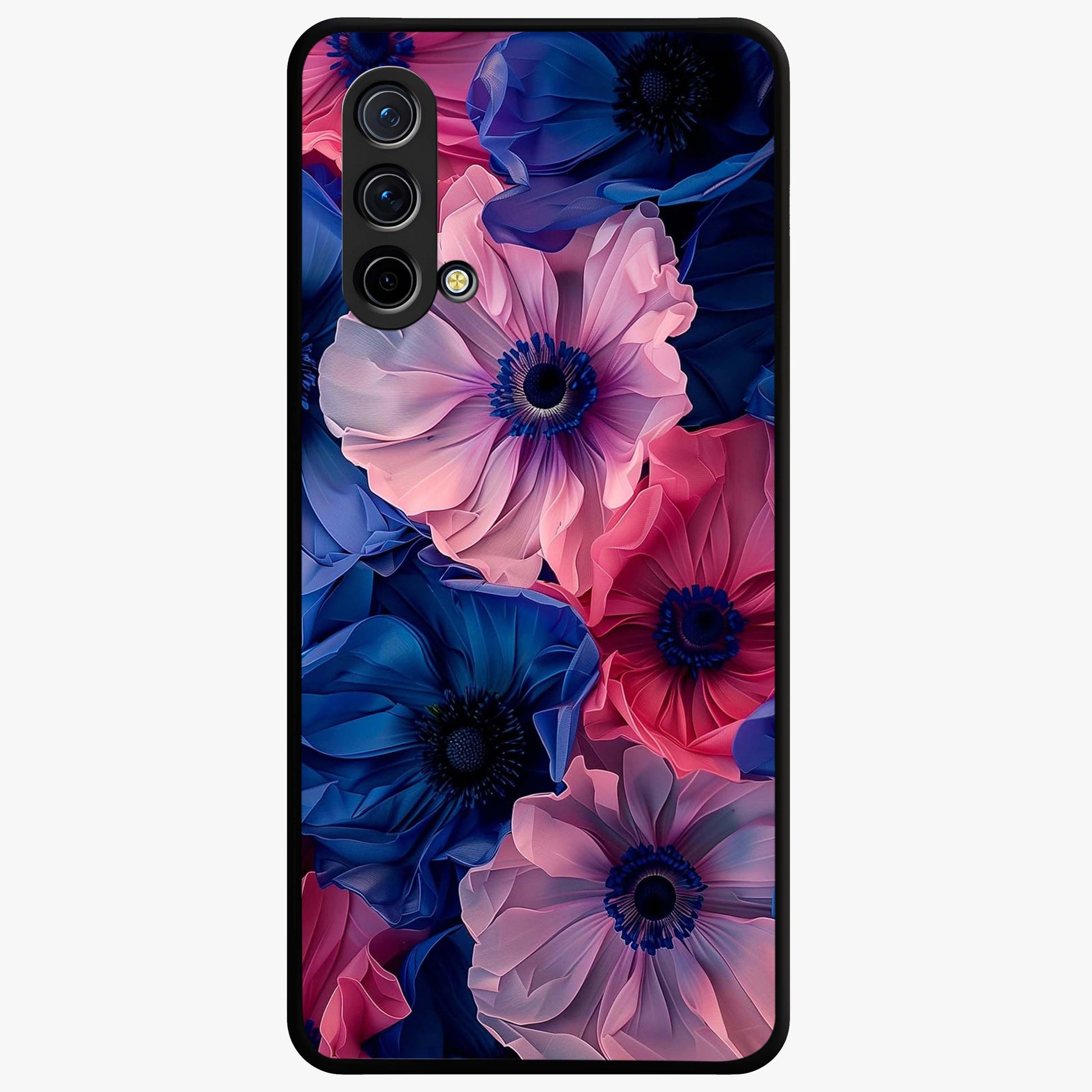 Flower Paper Art Pattern Glass Case showing flat back view with paper cut style floral artwork and glossy glass finish.